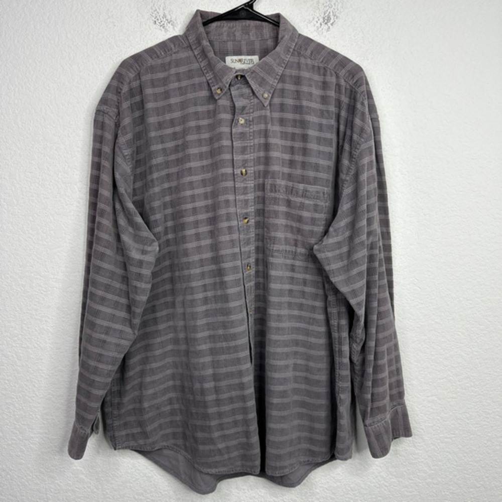 Sun River‎ Clothing Co Shirt Men XL Grey Plaid Corduroy Button Outdoor Hiking